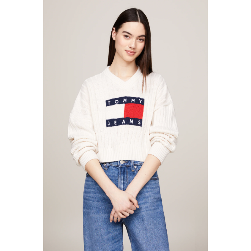 maglia a punta tommy hilfiger donna ancient white