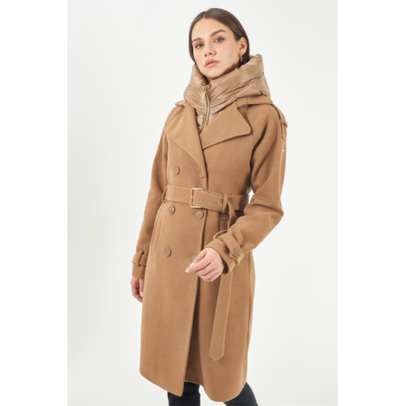 yeszee cappotto donna doppiopetto camel gilet staccabile