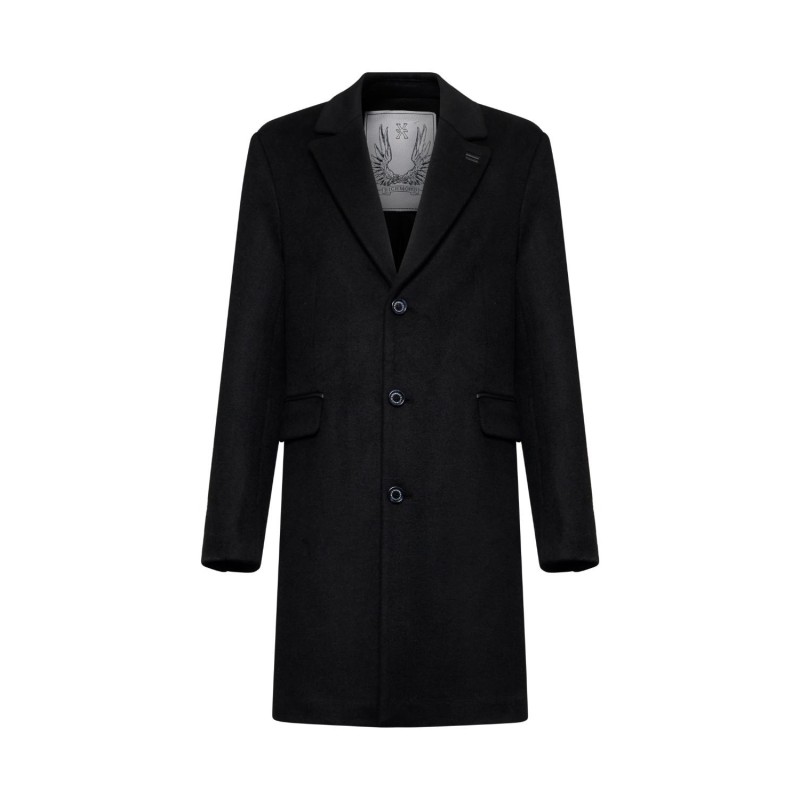 Cappotto Richmond nero monopetto con tasche a patta