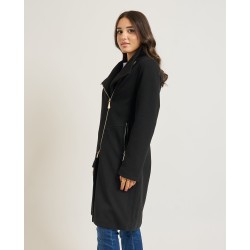 Cappotto lungo donna nero Markup con chiusura diagonale