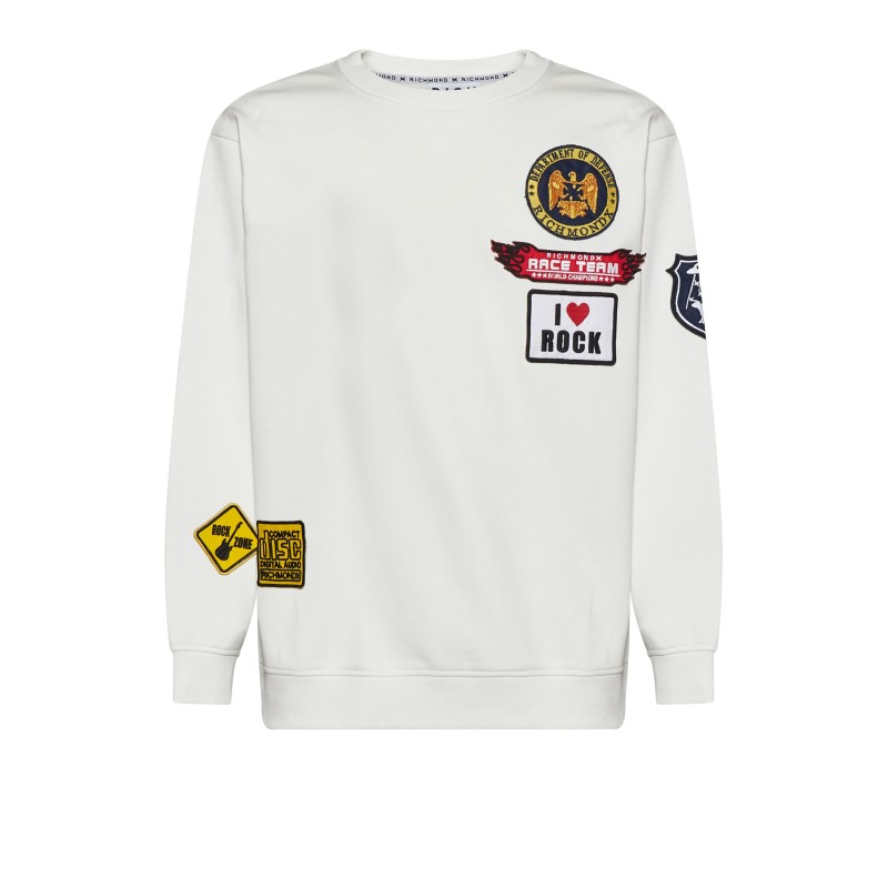 FELPA UOMO RICHMOND UMP26244FE BIANCO SPORCO