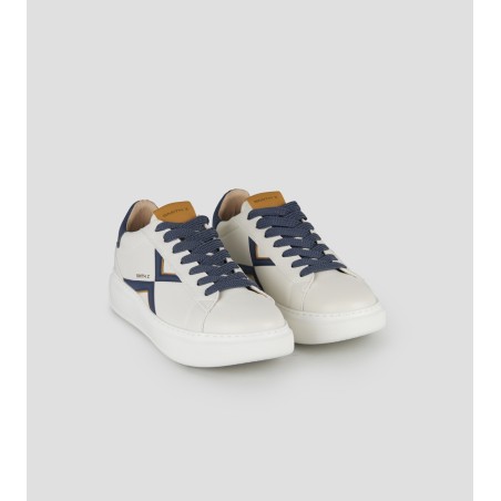Sneaker Alexander Smith College Uomo in pelle bianca, logo e tallone blu