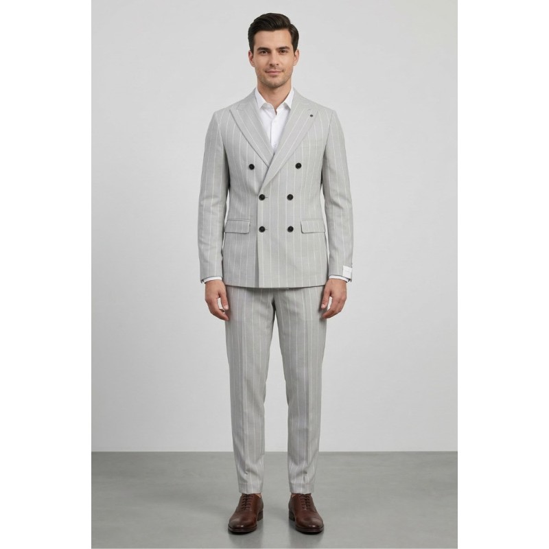 Markup abito gessato in misto lino e cotone grey