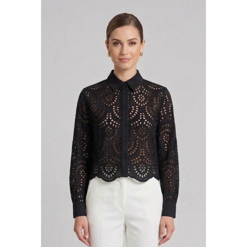 Markup camicia cropped in pizzo sangallo MW1630014